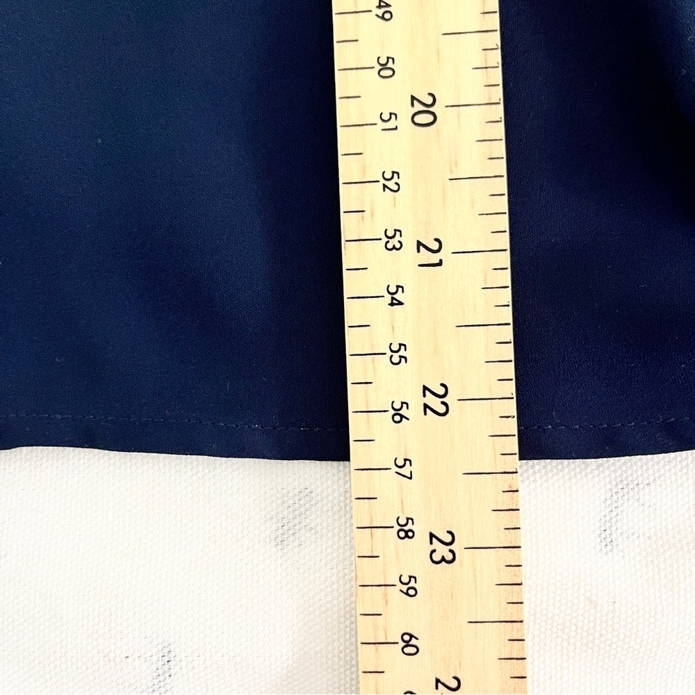 Suzy Shier Navy Button-Up Tie Front Blouse w/ Peek-a-boo Back Detail - M/L - Picture 11 of 13